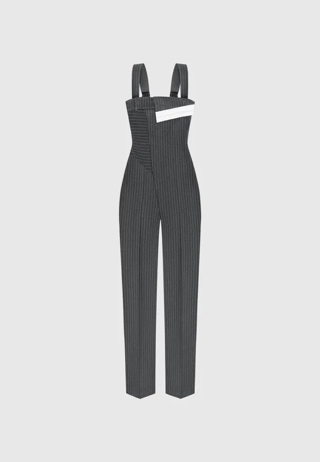 Women Manire De Voir Tailored Pinstripe Jumpsuit Grey