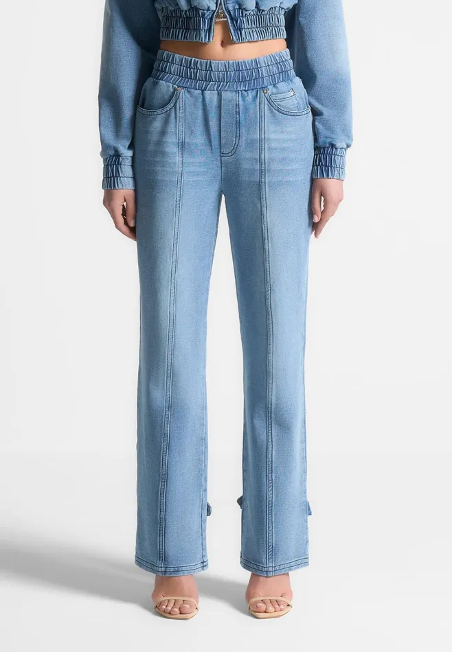Women Manire De Voir Washed Denim Jersey Joggers Mid Blue