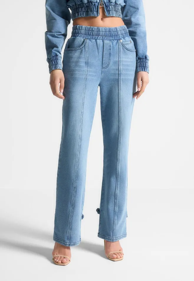 Women Manire De Voir Washed Denim Jersey Joggers Mid Blue