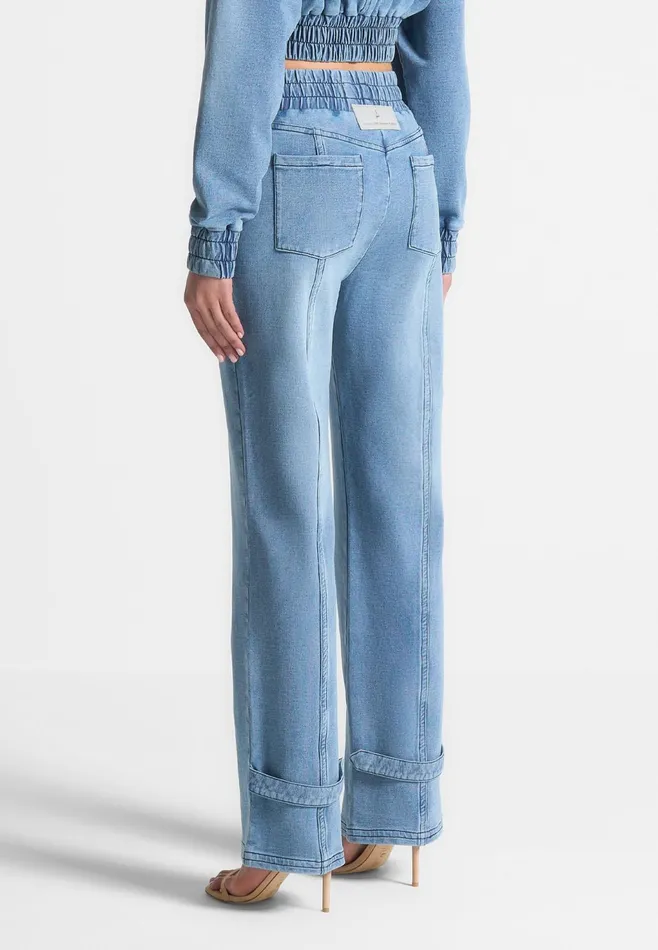 Women Manire De Voir Washed Denim Jersey Joggers Mid Blue