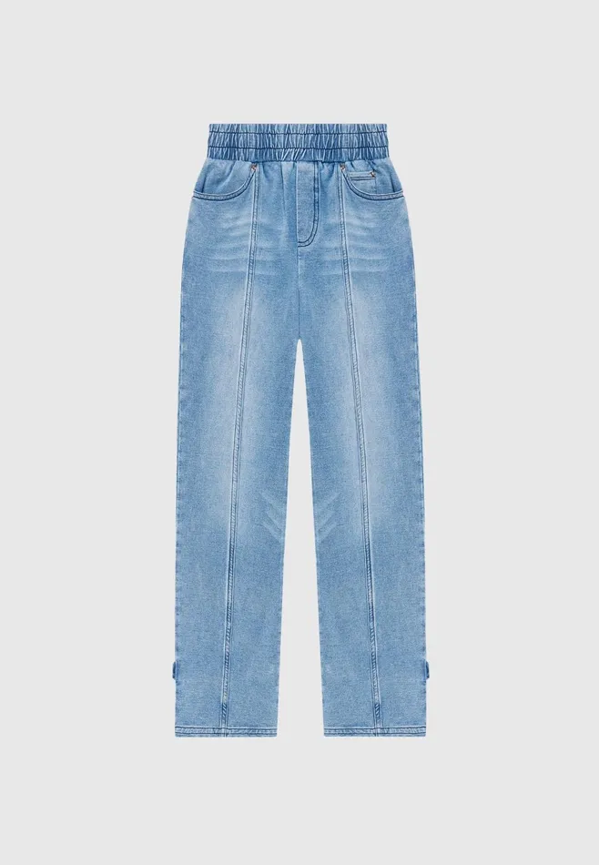 Women Manire De Voir Washed Denim Jersey Joggers Mid Blue