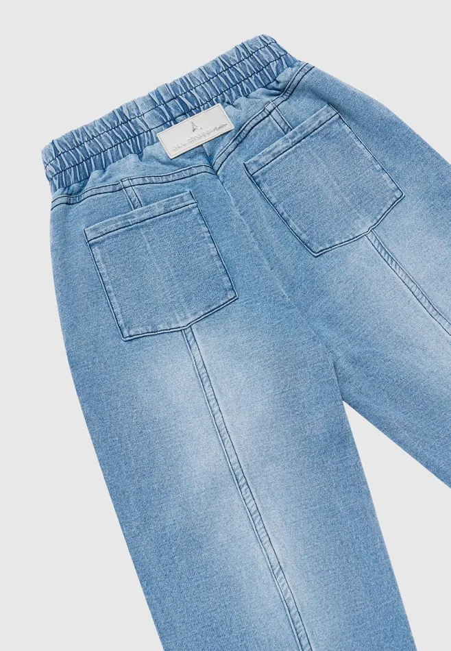 Women Manire De Voir Washed Denim Jersey Joggers Mid Blue
