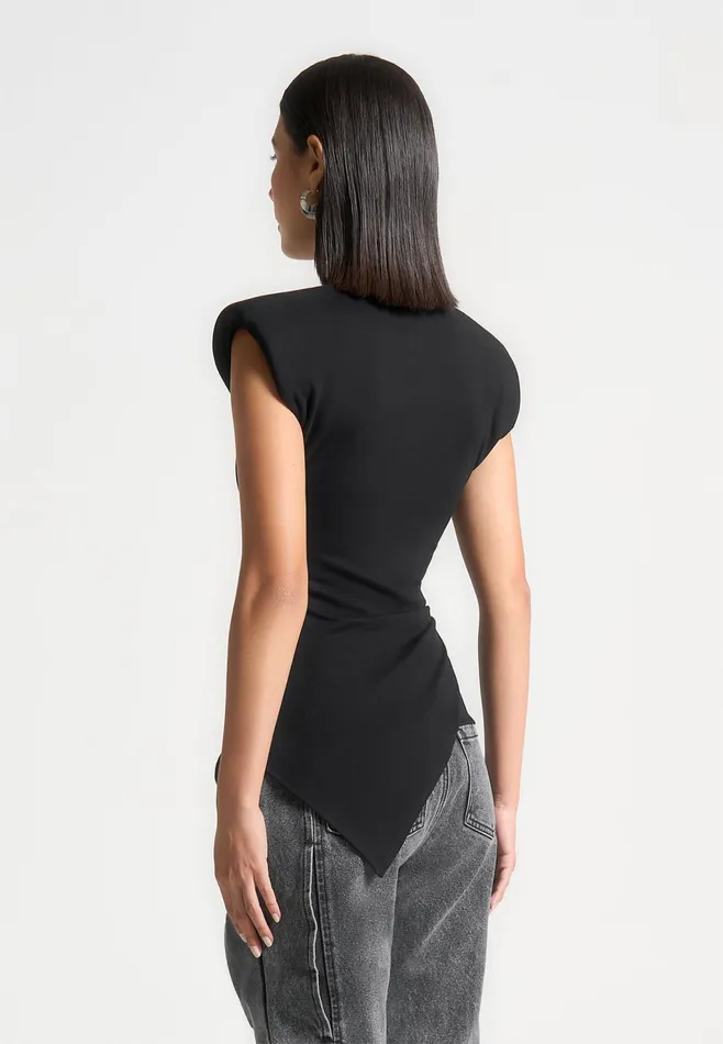 Women Manire De Voir Wide Shoulder Ruched Waist Top Black