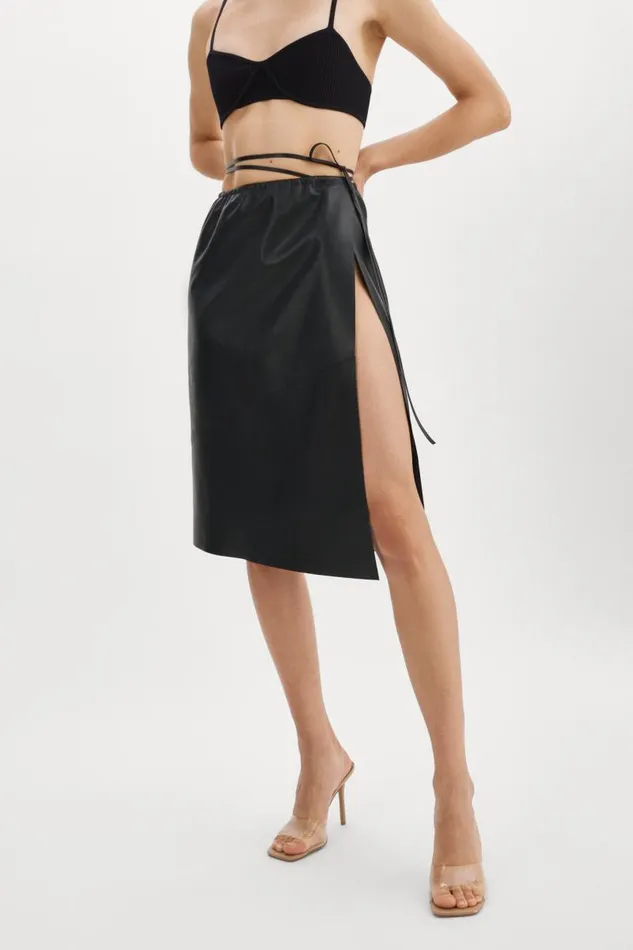 Women MARISSA Leather Tie Skirt Black LAMARQUE Skirts