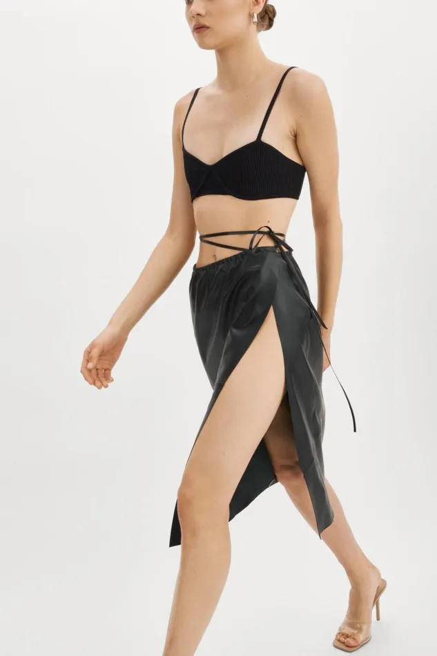 Women MARISSA Leather Tie Skirt Black LAMARQUE Skirts Women MARISSA Leather Tie Skirt Black LAMARQUE Skirts