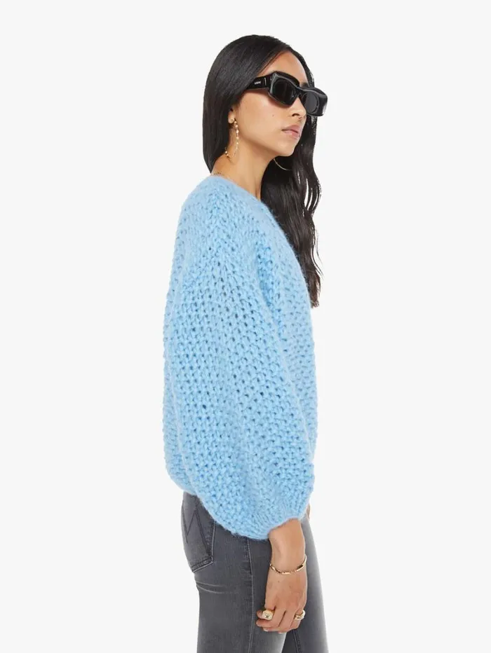 Women Mother Denim Alpaca Pearl Pattern Bomber Cardigan Alaskan Blue Women Mother Denim Alpaca Pearl Pattern Bomber Cardigan Alaskan Blue