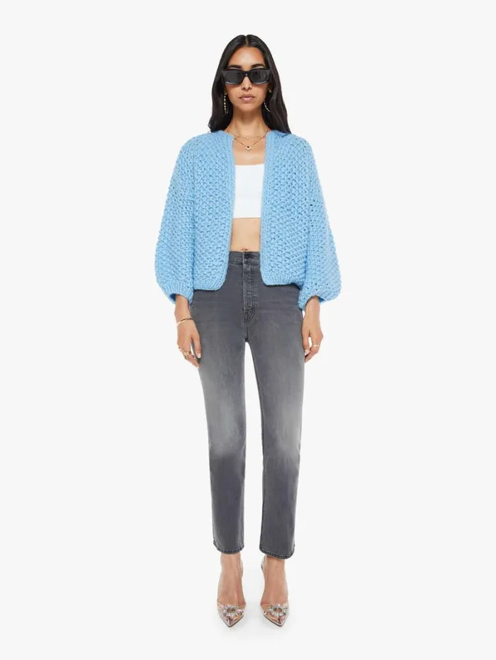 Women Mother Denim Alpaca Pearl Pattern Bomber Cardigan Alaskan Blue Women Mother Denim Alpaca Pearl Pattern Bomber Cardigan Alaskan Blue