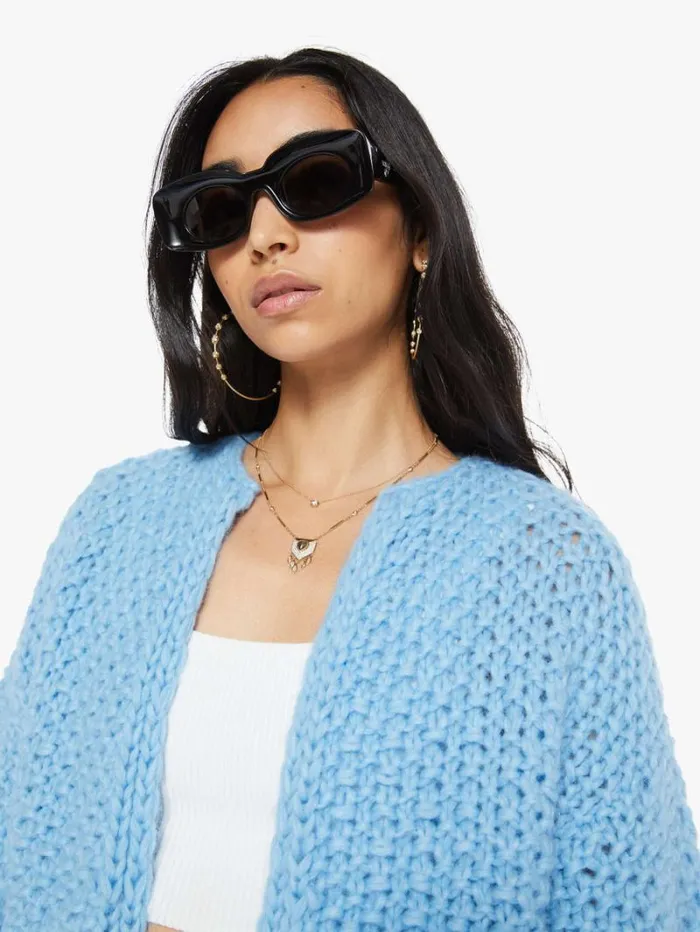 Women Mother Denim Alpaca Pearl Pattern Bomber Cardigan Alaskan Blue Women Mother Denim Alpaca Pearl Pattern Bomber Cardigan Alaskan Blue