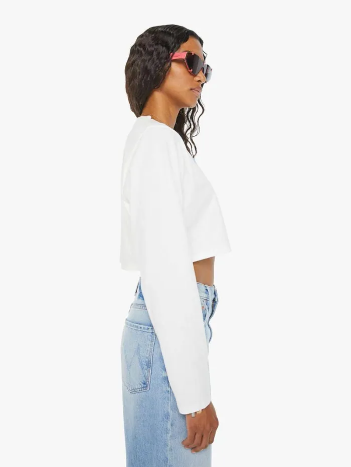 Women Mother Denim Climate Change Long Sleeve Crop Tee White