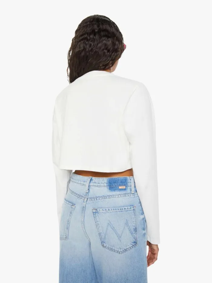 Women Mother Denim Climate Change Long Sleeve Crop Tee White