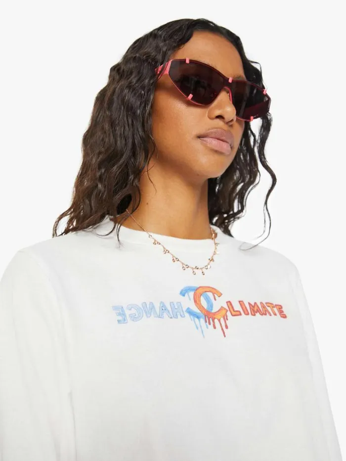 Women Mother Denim Climate Change Long Sleeve Crop Tee White
