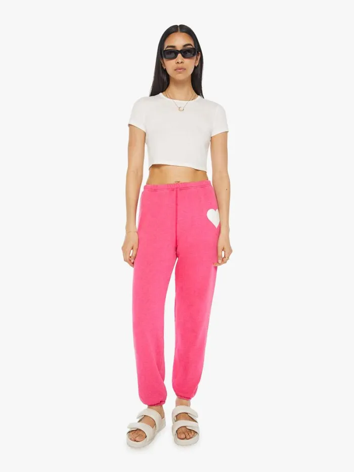 Women Mother Denim Heart Sweatpants Hot Pink