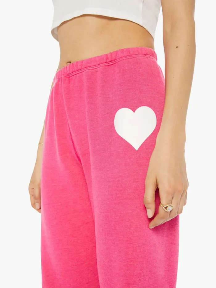 Women Mother Denim Heart Sweatpants Hot Pink