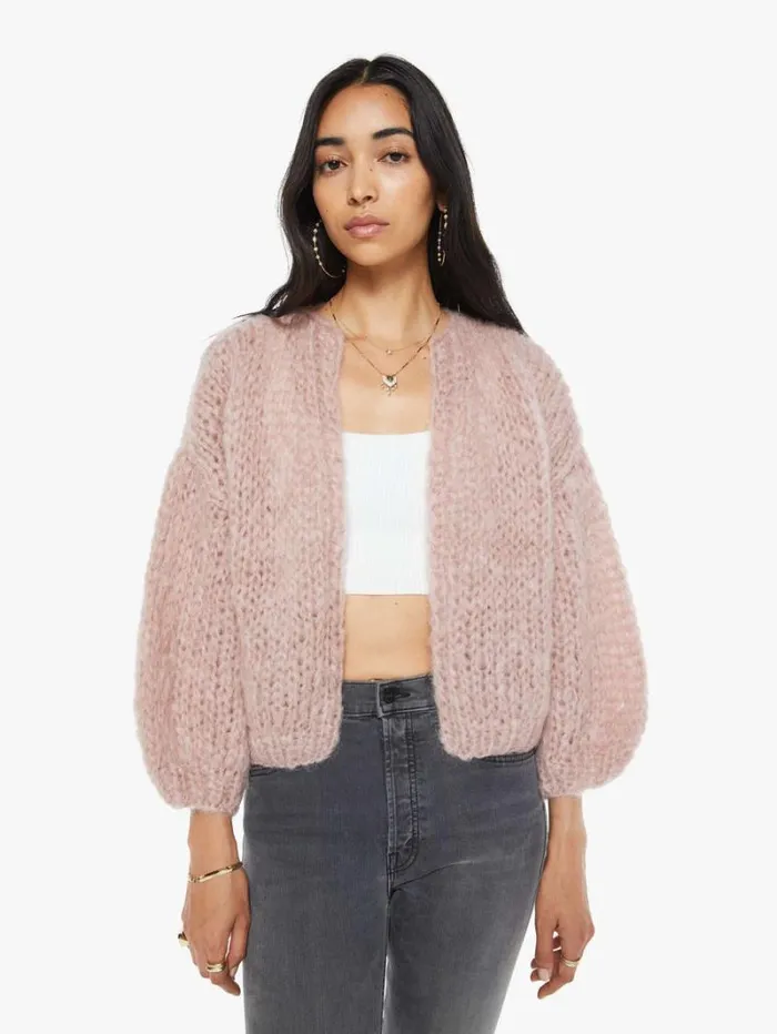 Women Mother Denim Mohair Bomber Cardigan Antique Pink