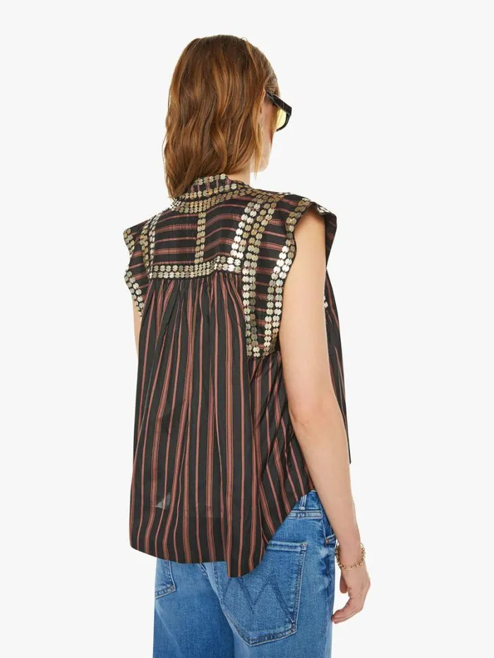 Women Mother Denim Nehru Stripe Coin Top Clove