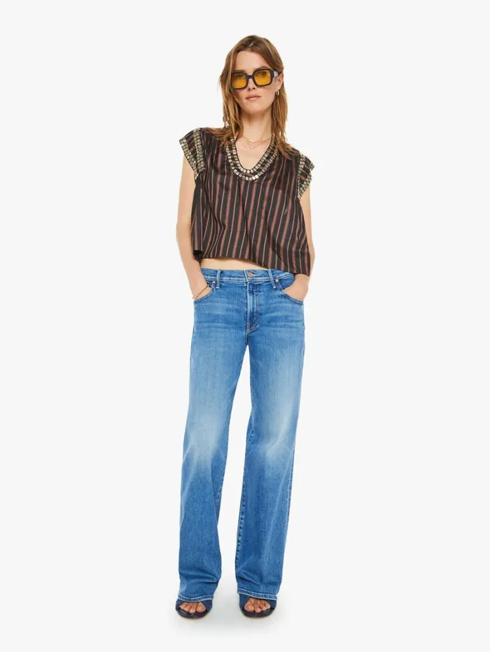 Women Mother Denim Nehru Stripe Coin Top Clove