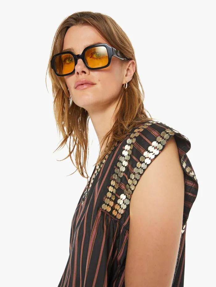 Women Mother Denim Nehru Stripe Coin Top Clove