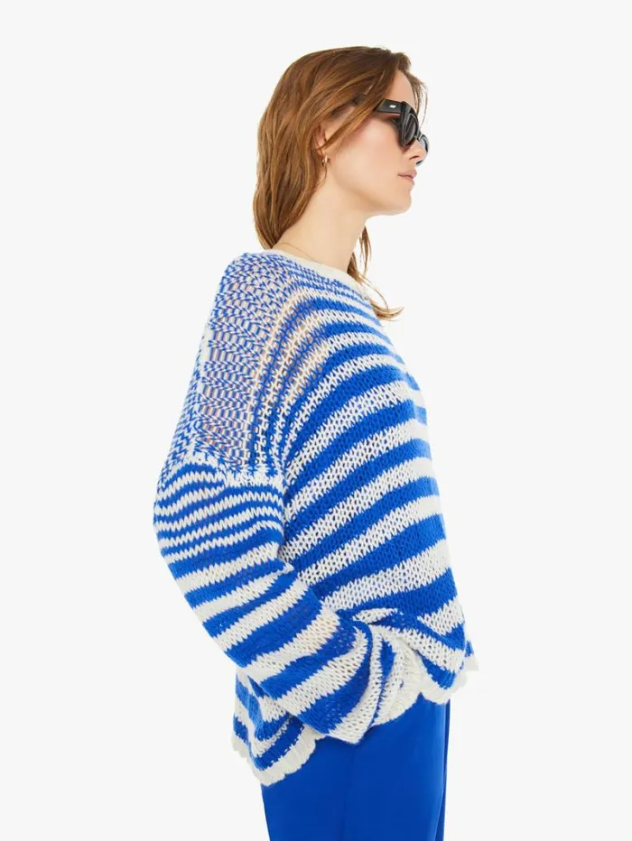 Women Mother Denim Sheyla Slouchy Open Crewneck Lapis Multi