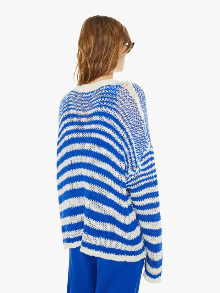 Women Mother Denim Sheyla Slouchy Open Crewneck Lapis Multi