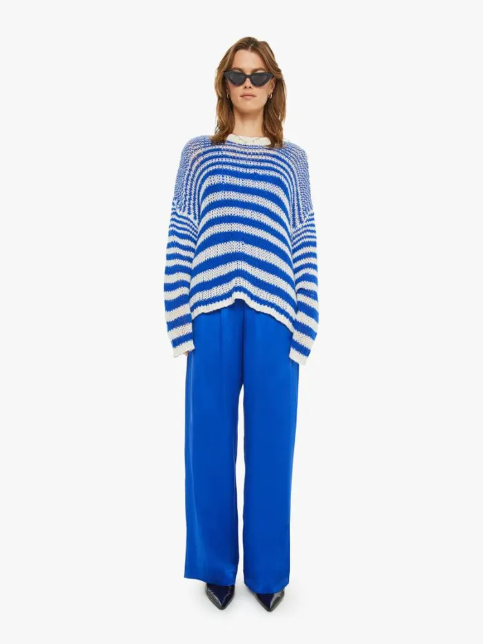 Women Mother Denim Sheyla Slouchy Open Crewneck Lapis Multi