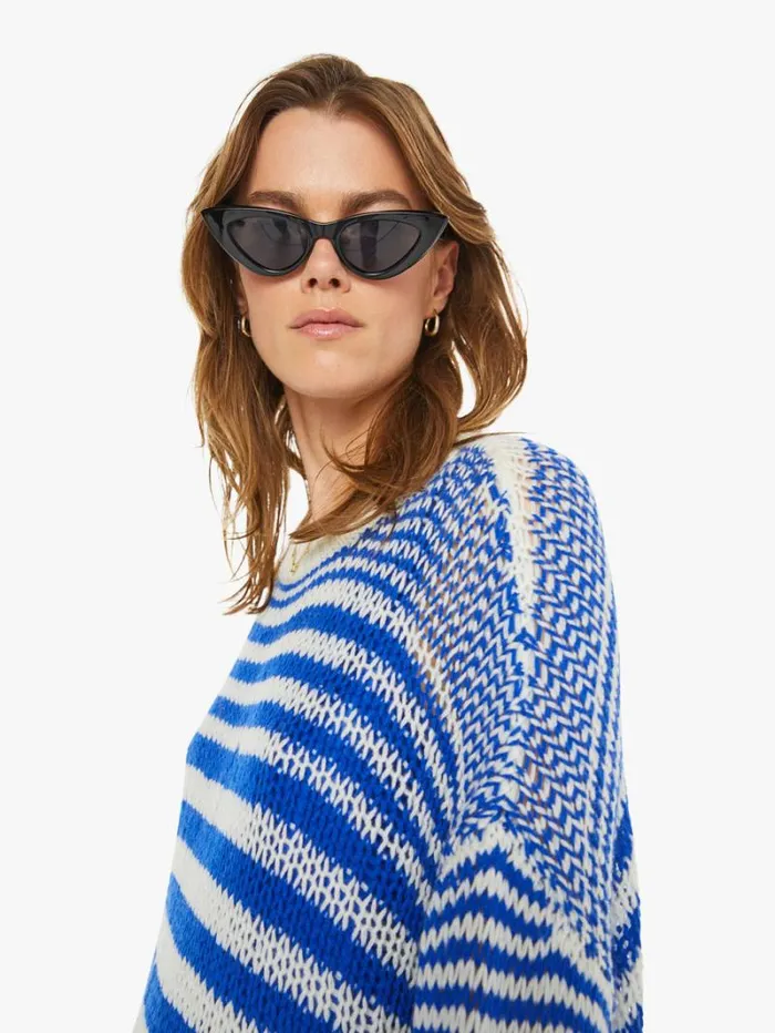 Women Mother Denim Sheyla Slouchy Open Crewneck Lapis Multi