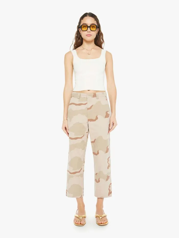 Women Mother Denim Slash Pocket Trousers Dusty Pink