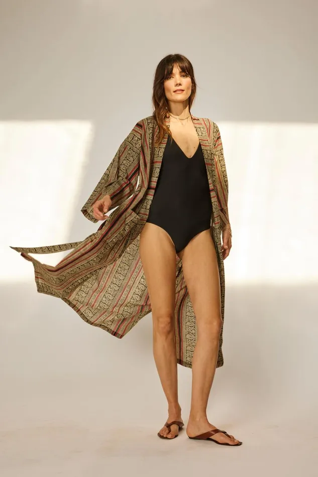Women Natalie Martin CoverUps Diane Smoking Jacket Paisley Stripe Black Women Natalie Martin CoverUps Diane Smoking Jacket Paisley Stripe Black