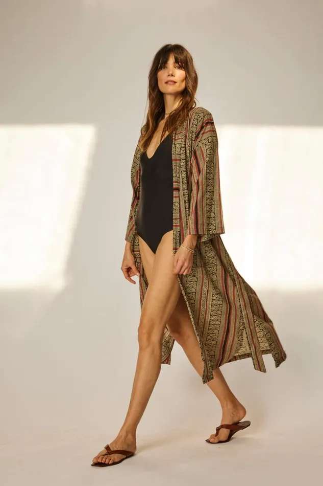 Women Natalie Martin CoverUps Diane Smoking Jacket Paisley Stripe Black Women Natalie Martin CoverUps Diane Smoking Jacket Paisley Stripe Black