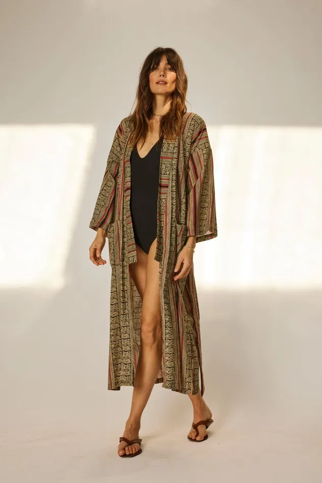 Women Natalie Martin CoverUps Diane Smoking Jacket Paisley Stripe Black Women Natalie Martin CoverUps Diane Smoking Jacket Paisley Stripe Black