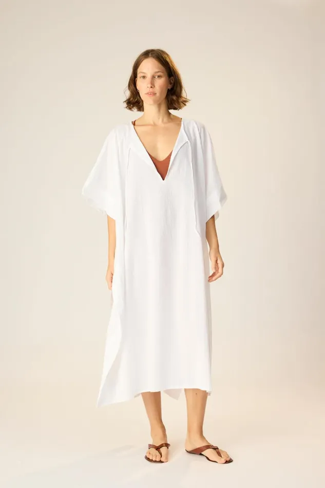 Women Natalie Martin CoverUps Paulina Caftan White Flat Cotton