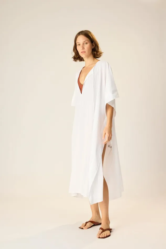 Women Natalie Martin CoverUps Paulina Caftan White Flat Cotton