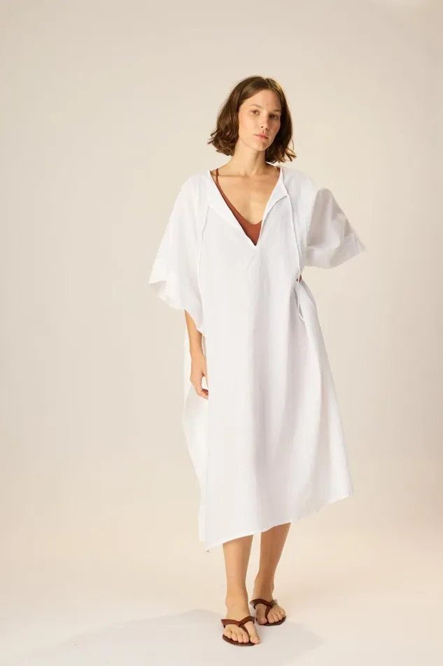 Women Natalie Martin CoverUps Paulina Caftan White Flat Cotton