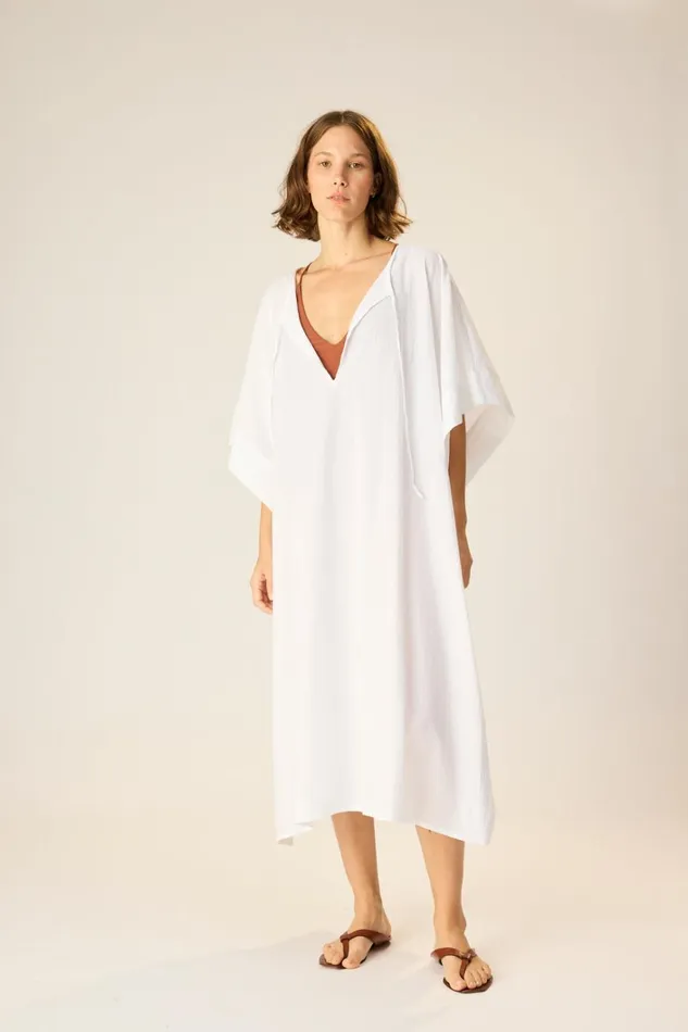 Women Natalie Martin CoverUps Paulina Caftan White Flat Cotton