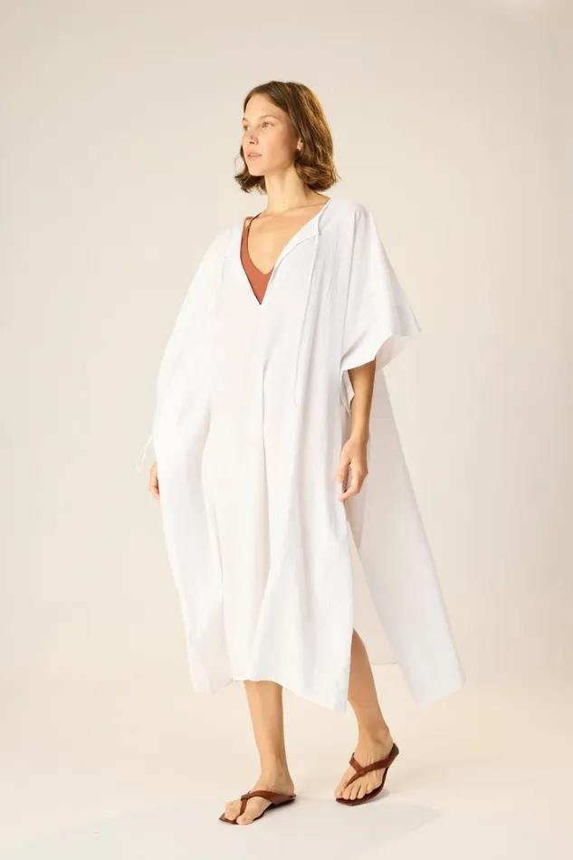 Women Natalie Martin CoverUps Paulina Caftan White Flat Cotton
