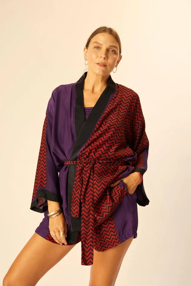Women Natalie Martin CoverUps Saylor Kimono Block Zigzag Aubergine