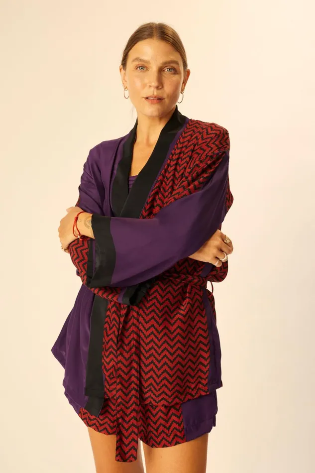 Women Natalie Martin CoverUps Saylor Kimono Block Zigzag Aubergine