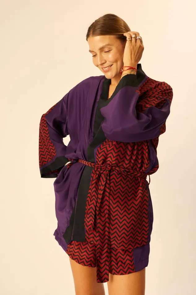 Women Natalie Martin CoverUps Saylor Kimono Block Zigzag Aubergine