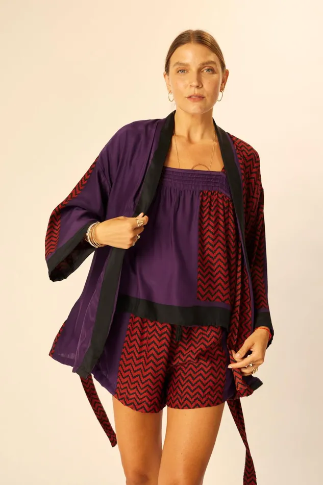 Women Natalie Martin CoverUps Saylor Kimono Block Zigzag Aubergine