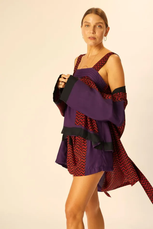 Women Natalie Martin CoverUps Saylor Kimono Block Zigzag Aubergine