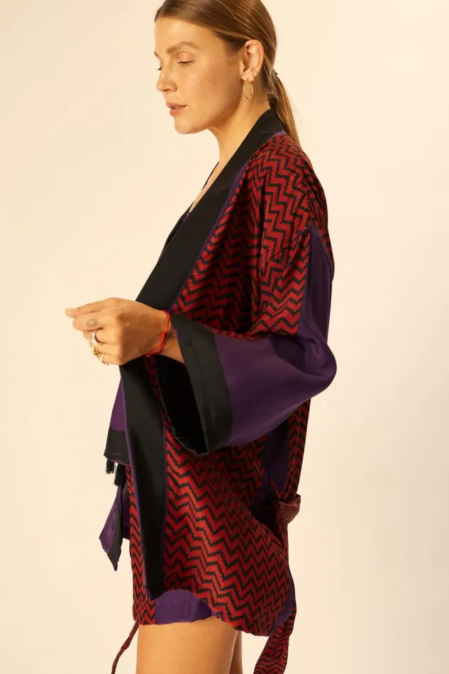 Women Natalie Martin CoverUps Saylor Kimono Block Zigzag Aubergine