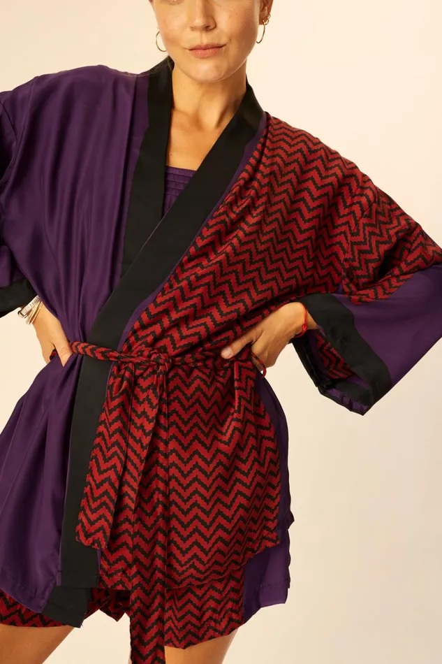 Women Natalie Martin CoverUps Saylor Kimono Block Zigzag Aubergine
