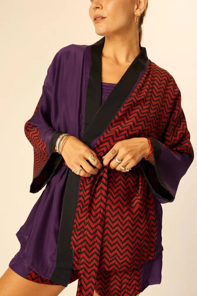 Women Natalie Martin CoverUps Saylor Kimono Block Zigzag Aubergine