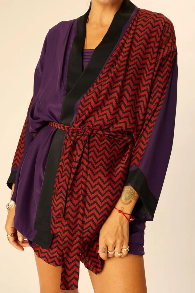 Women Natalie Martin CoverUps Saylor Kimono Block Zigzag Aubergine