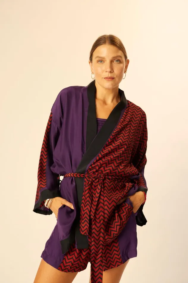 Women Natalie Martin CoverUps Saylor Kimono Block Zigzag Aubergine