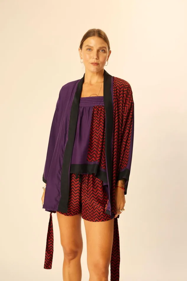 Women Natalie Martin CoverUps Saylor Kimono Block Zigzag Aubergine
