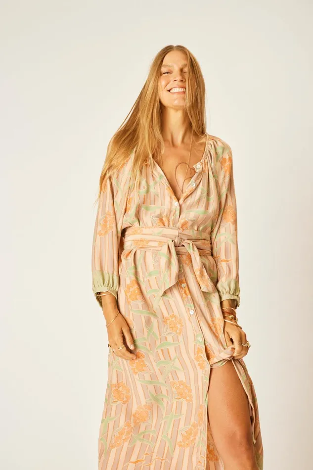 Women Natalie Martin Dresses Alex Midi With Sash Chamomile Apricot