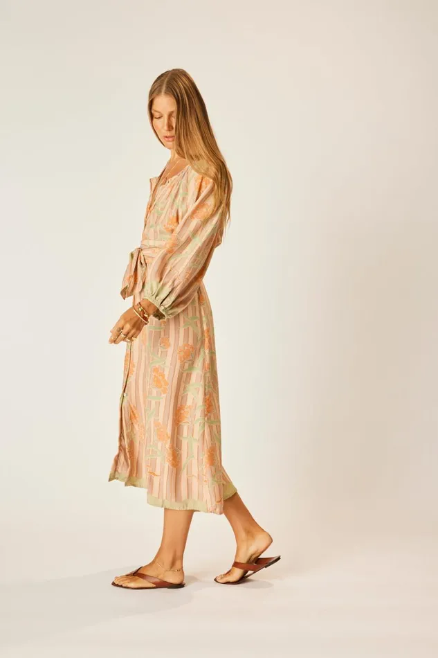 Women Natalie Martin Dresses Alex Midi With Sash Chamomile Apricot Women Natalie Martin Dresses Alex Midi With Sash Chamomile Apricot