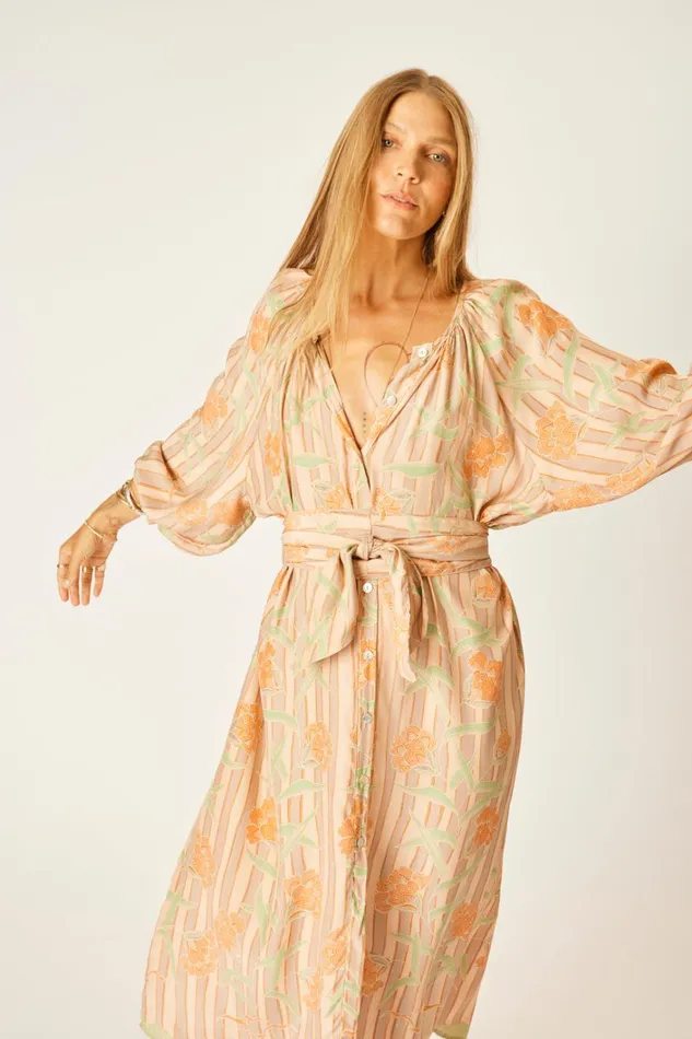Women Natalie Martin Dresses Alex Midi With Sash Chamomile Apricot Women Natalie Martin Dresses Alex Midi With Sash Chamomile Apricot