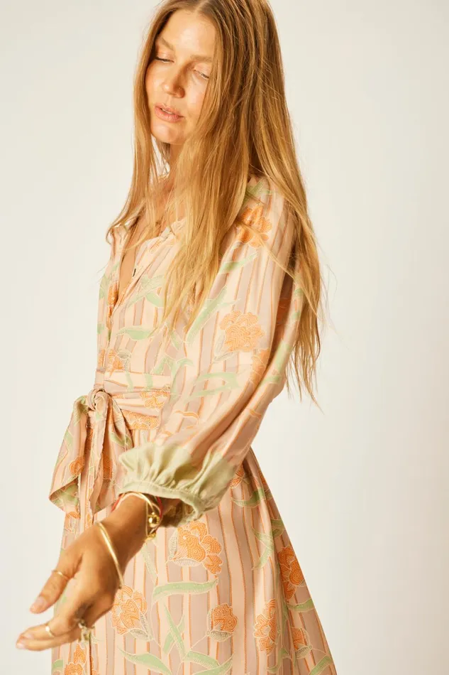 Women Natalie Martin Dresses Alex Midi With Sash Chamomile Apricot Women Natalie Martin Dresses Alex Midi With Sash Chamomile Apricot