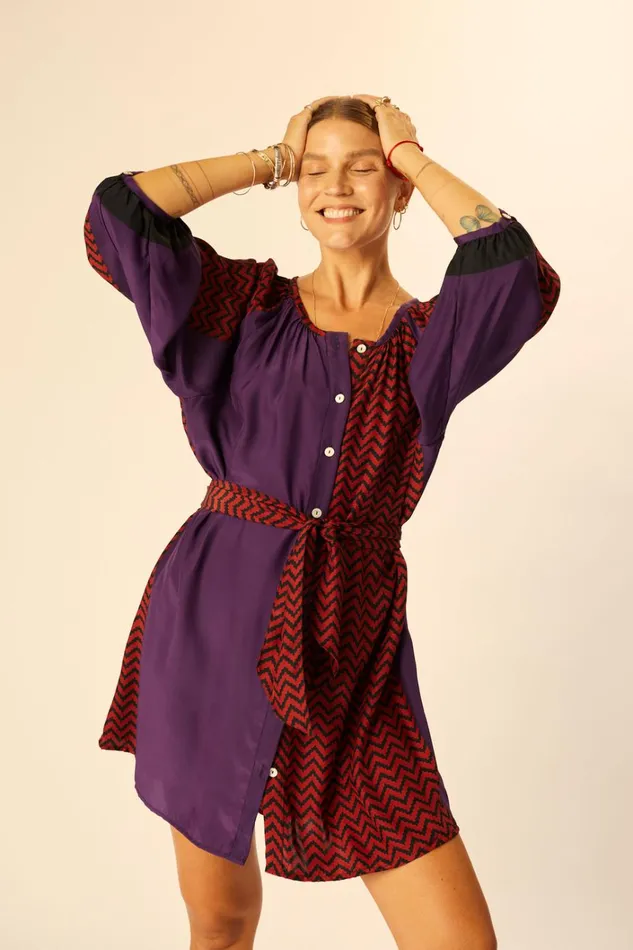 Women Natalie Martin Dresses Alex Short Dress Block Zigzag Aubergine